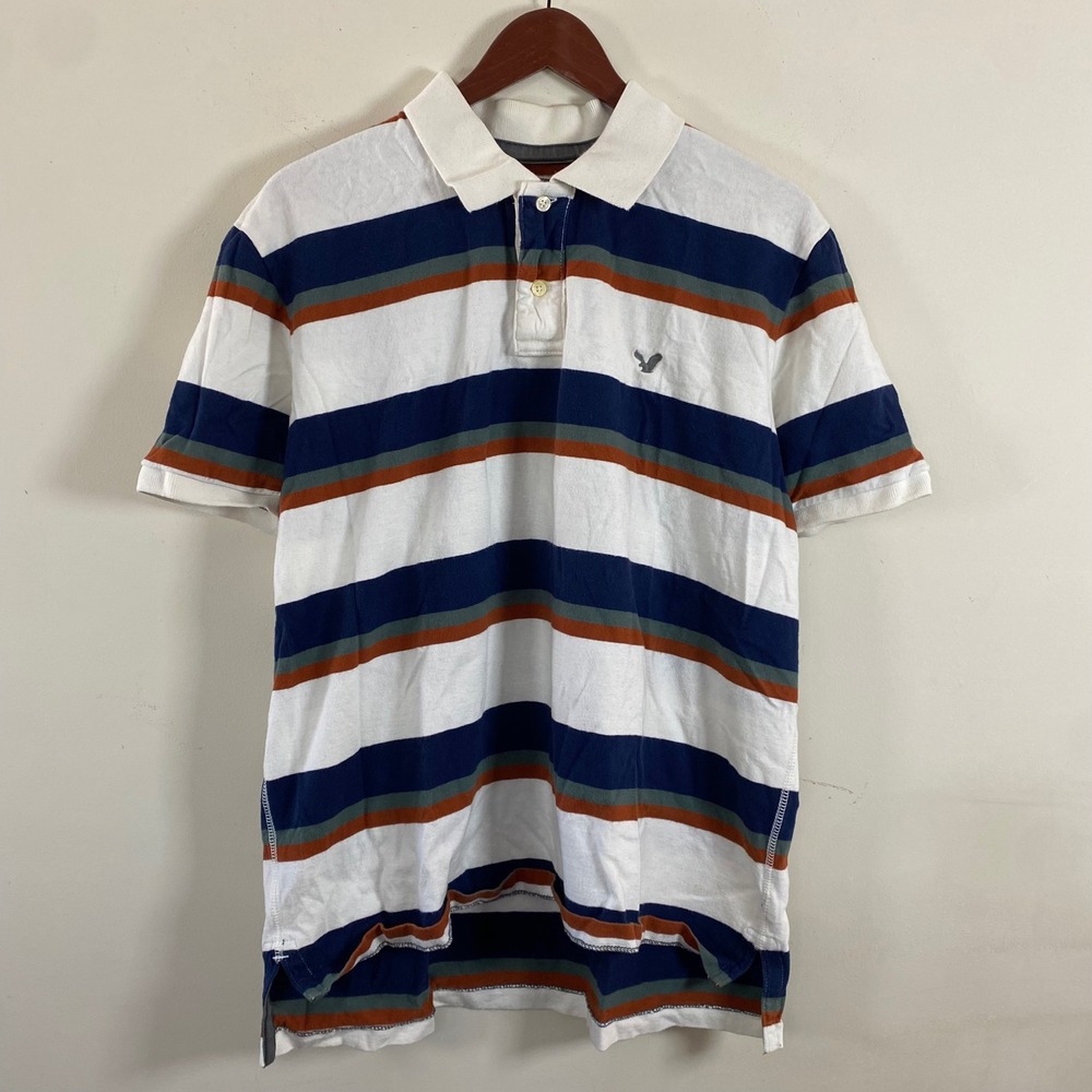 American Eagle Polo Shirt Short Sleeve Striped Mens XL Rugby Shirt Cotton Preppy - Picture 2 of 8